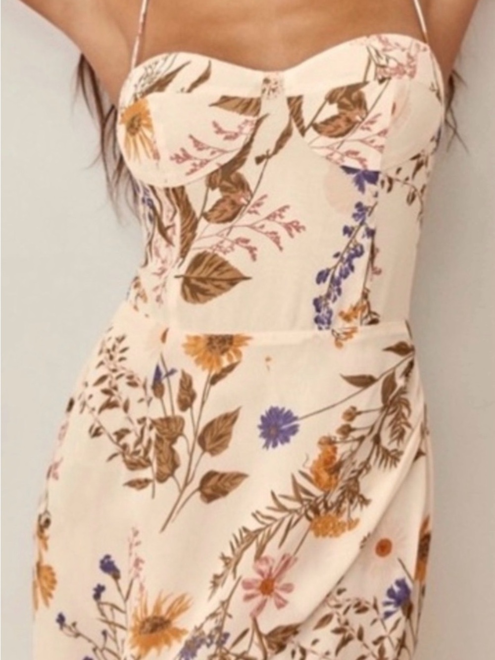 Reformation Kourtney Cream Floral Maxi Dress 10 EUC - Picture 4 of 16